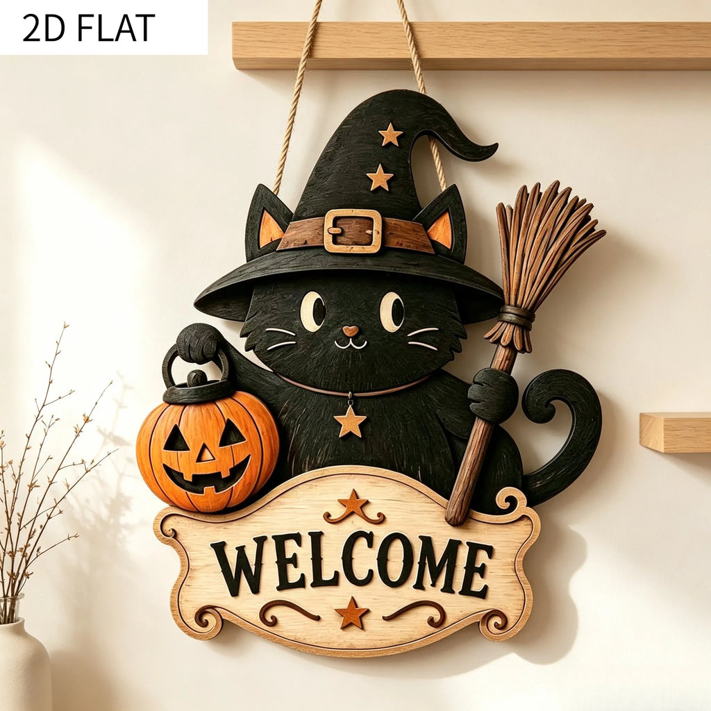 2/1 Piece Black Cat Halloween Welcome Door Hanging,