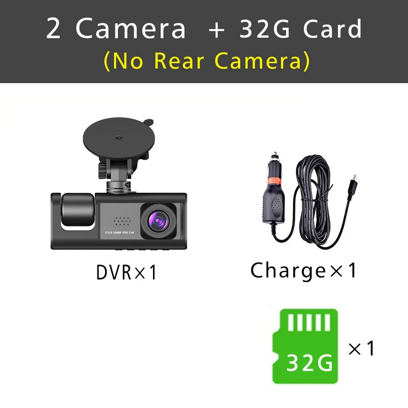 3 Channel Dash Cam HD 1080P 3-Lens Inside Vehicle  Car DVR Three Way Camera DVRs Recorder