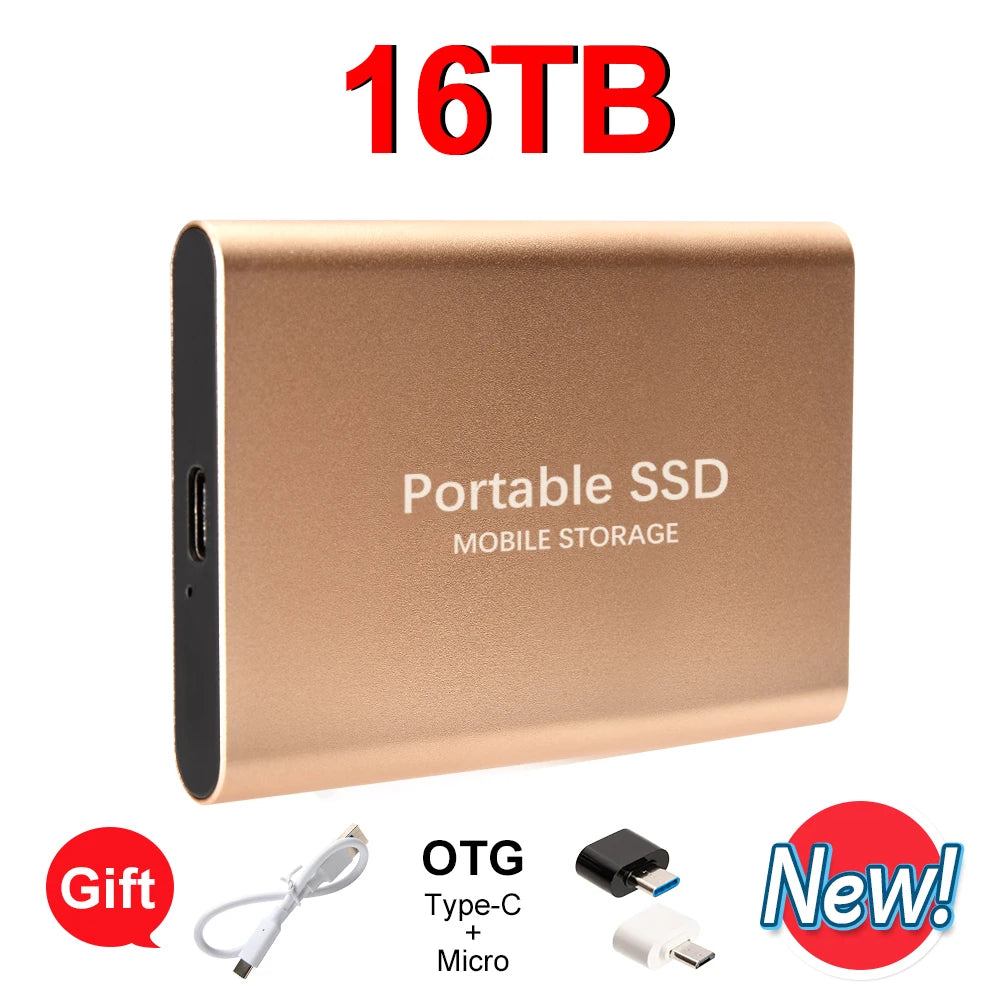 16TB External Solid State Drive Portable SSD USB 3.1 Type-C High-Speed Data Transfer Secure Storage for Important Files