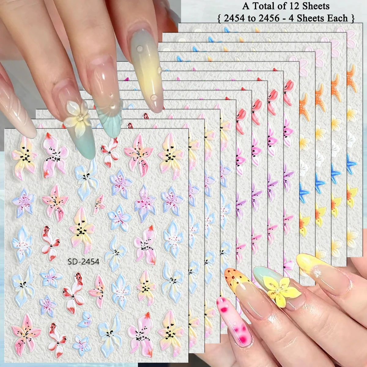 3 to 120 Sheets Tropical Flower Nail Stickers Hibiscus Butterfly Starfish