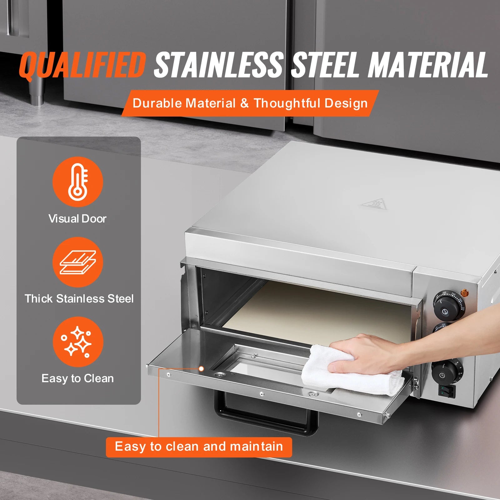 SucceBuy Commercial Pizza Oven Countertop Stainless Steel Electric Pizza Oven with Stone and Handle Indoor Pizza Maker for Home