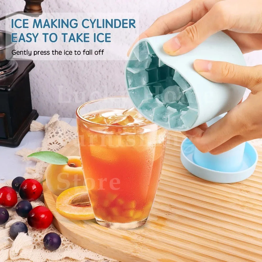 2-in-1 2/1pcs Ice Bucket & Maker, Round Silicone Mold with Quick Freeze Tray
