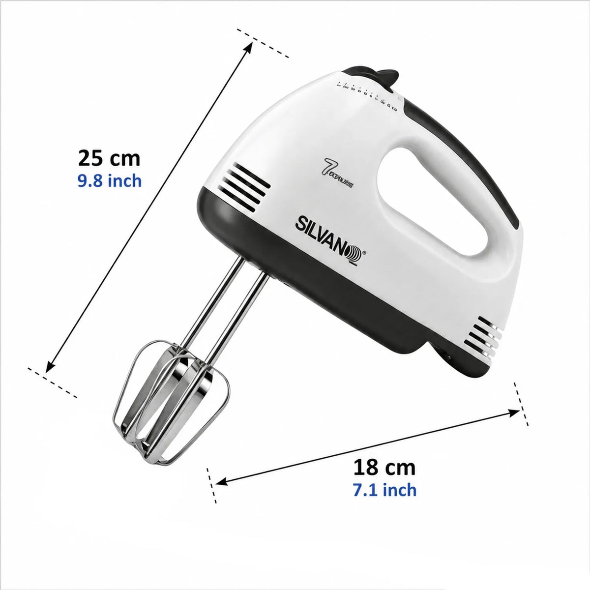 200W Electric Hand Mixer with 7 Adjustable Speeds, Stainless Steel Baking Dough Mixer
