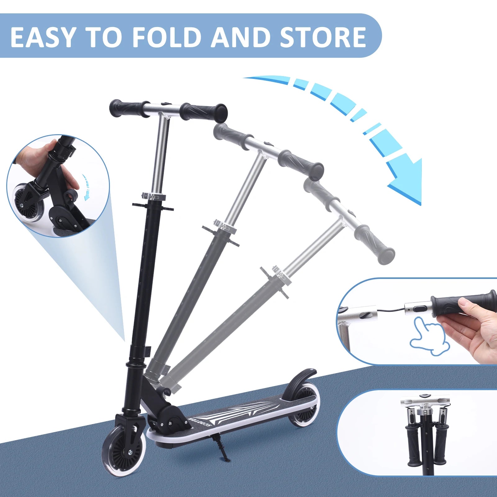One-Click Folding Kids Scooter, 4-Level Height Adjustable Handlebar 75-90cm, Rear Foot Brake, Colourful LED Light-Up Wheels & Pedals, Stable 4.34" Tires, Portable Kick Scooter for Boys Girls Outdoor Play