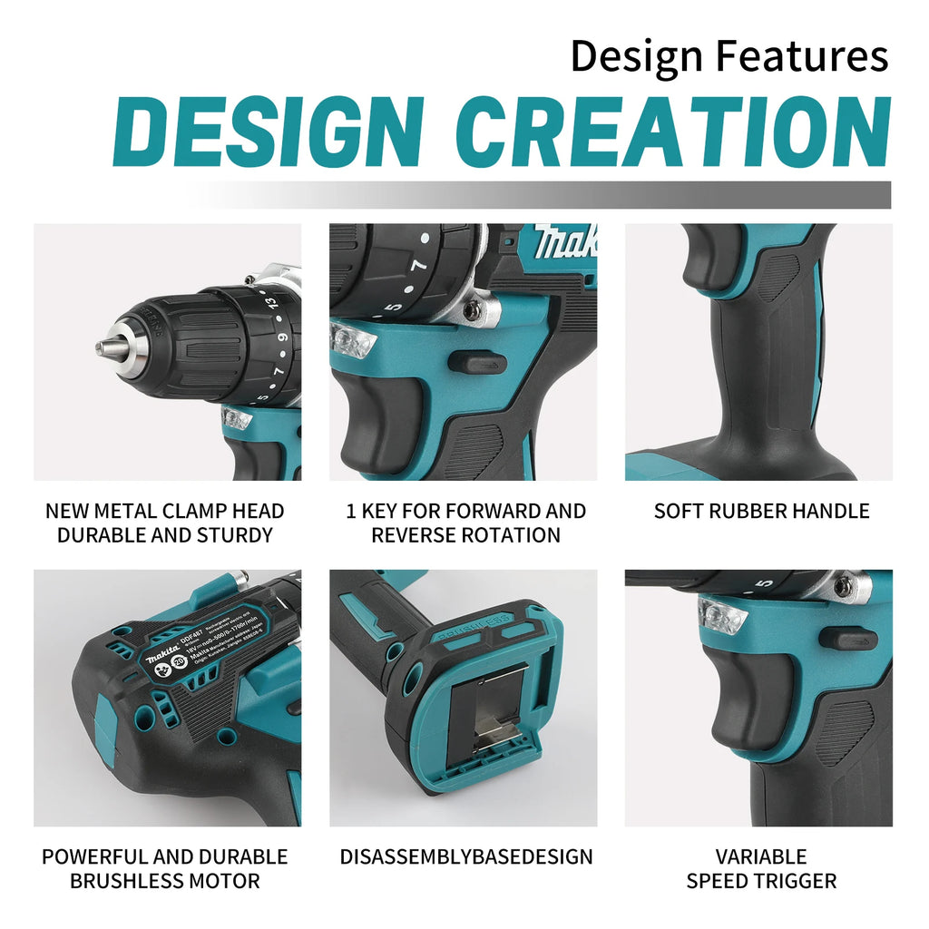 NEW 2026 Makita DDF487 18V Portable Drill,Brushless Motor,40Nm Torque,3 Working Modes,Perfect For Home Renovation