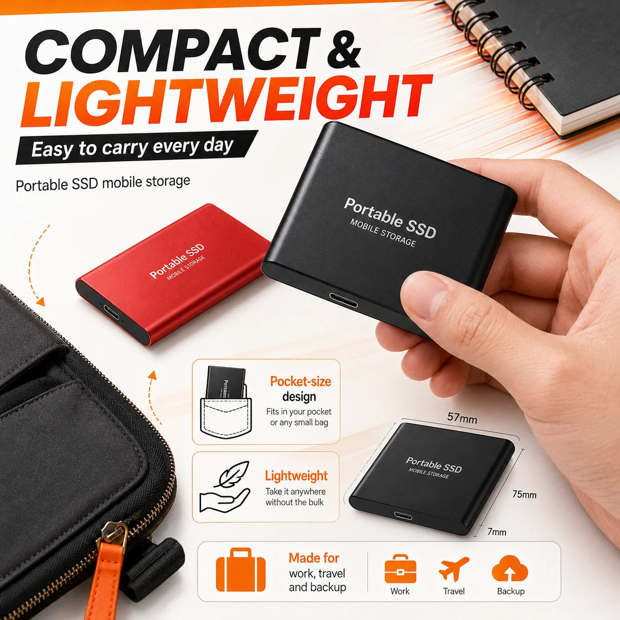 1TB Portable SSD 2TB External Hard Drive USB 3.1 High Speed Mobile Data Storage