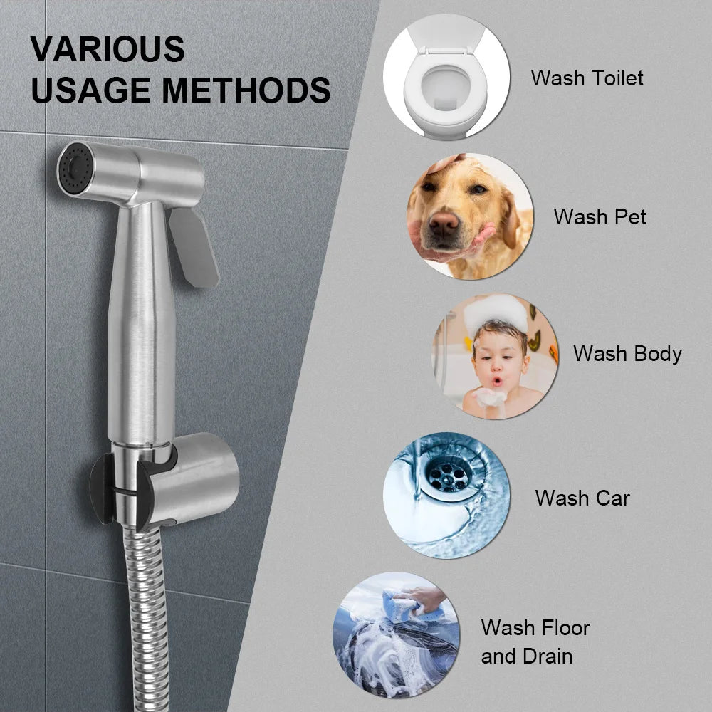 Bidet Sprayer Set for Toilet Shower Head for Bathroom Hand Sprayer Handheld Self-Cleaning Hand Bidet Faucet Stainless Steel