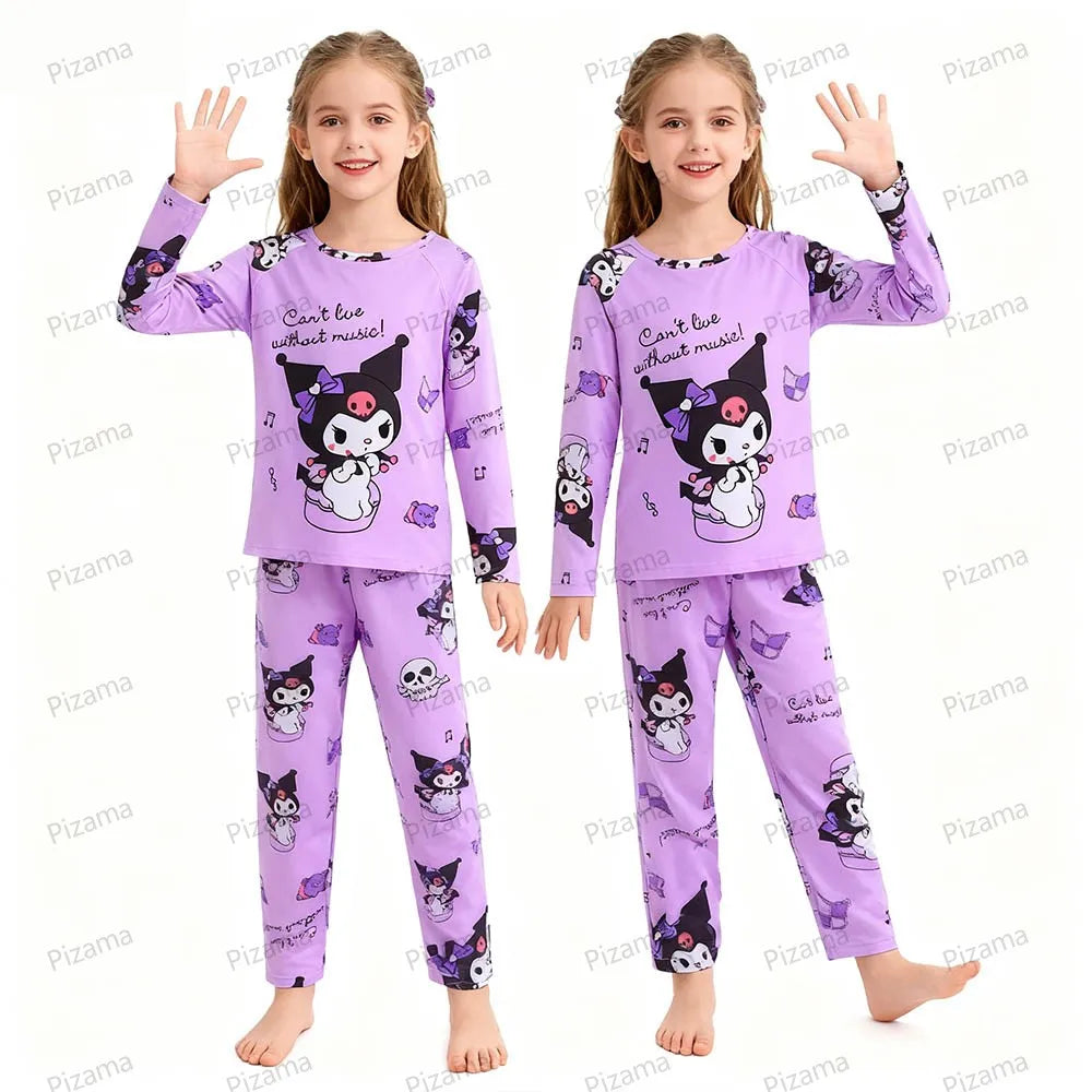 Sanrio Girls Pajamas Sets Full Sleeve Soft Hello Kitty Pyjamas Kids Cinnamoroll Pijamas Sleepwear Kuromi Baby Homewear Pjs