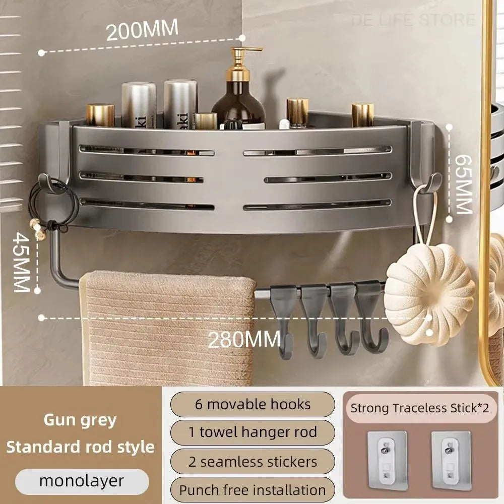 Drill-Free Aluminum Corner Shelf for Bathroom