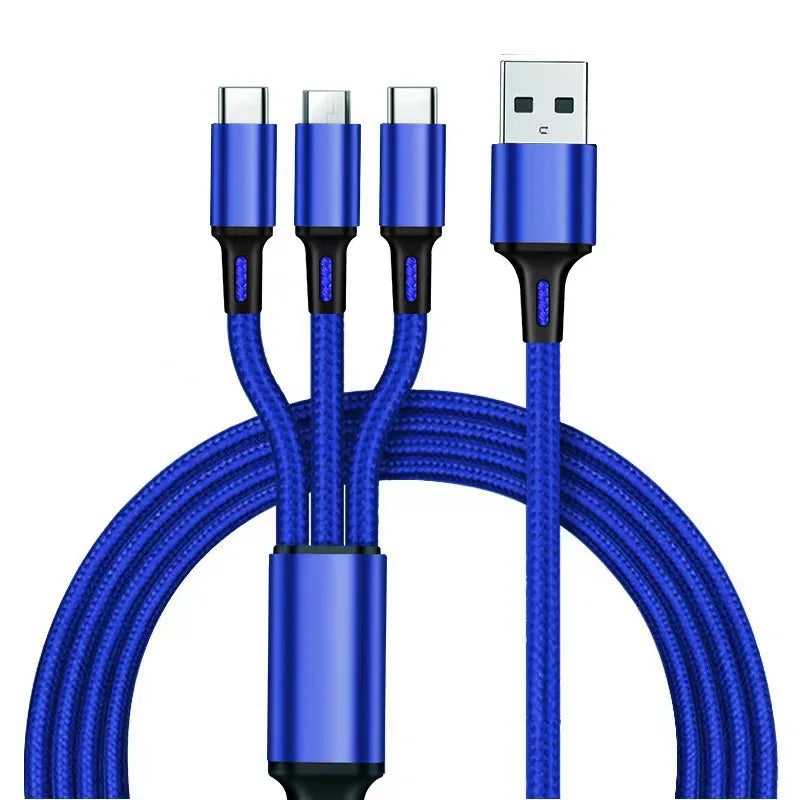 3 In 1 USB Fast Charging Cable 1.2M Type C Micro IOS Multi Charger Cable for iPhone Huawei Samsung Nylon Braided Cord