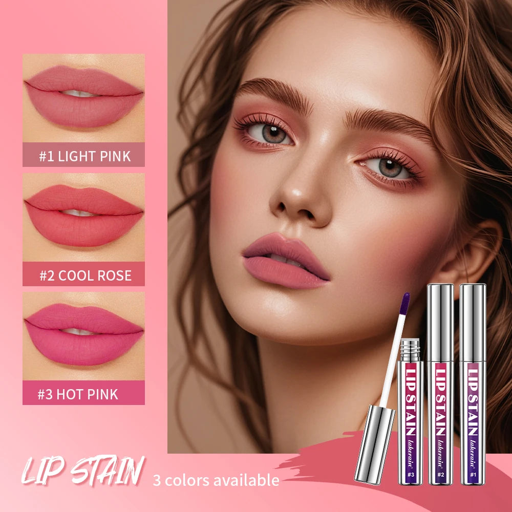 Peel Off Lip Stain Gloss 3 Colors Long Lasting Waterproof Non-stick Cup Lip Glosses Transfer Proof Natural Pink Lip Stain Makeup