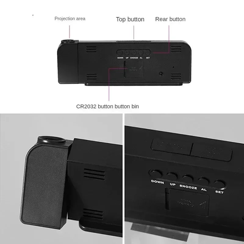 180° Rotation Digital Projection Alarm Clock LED Display