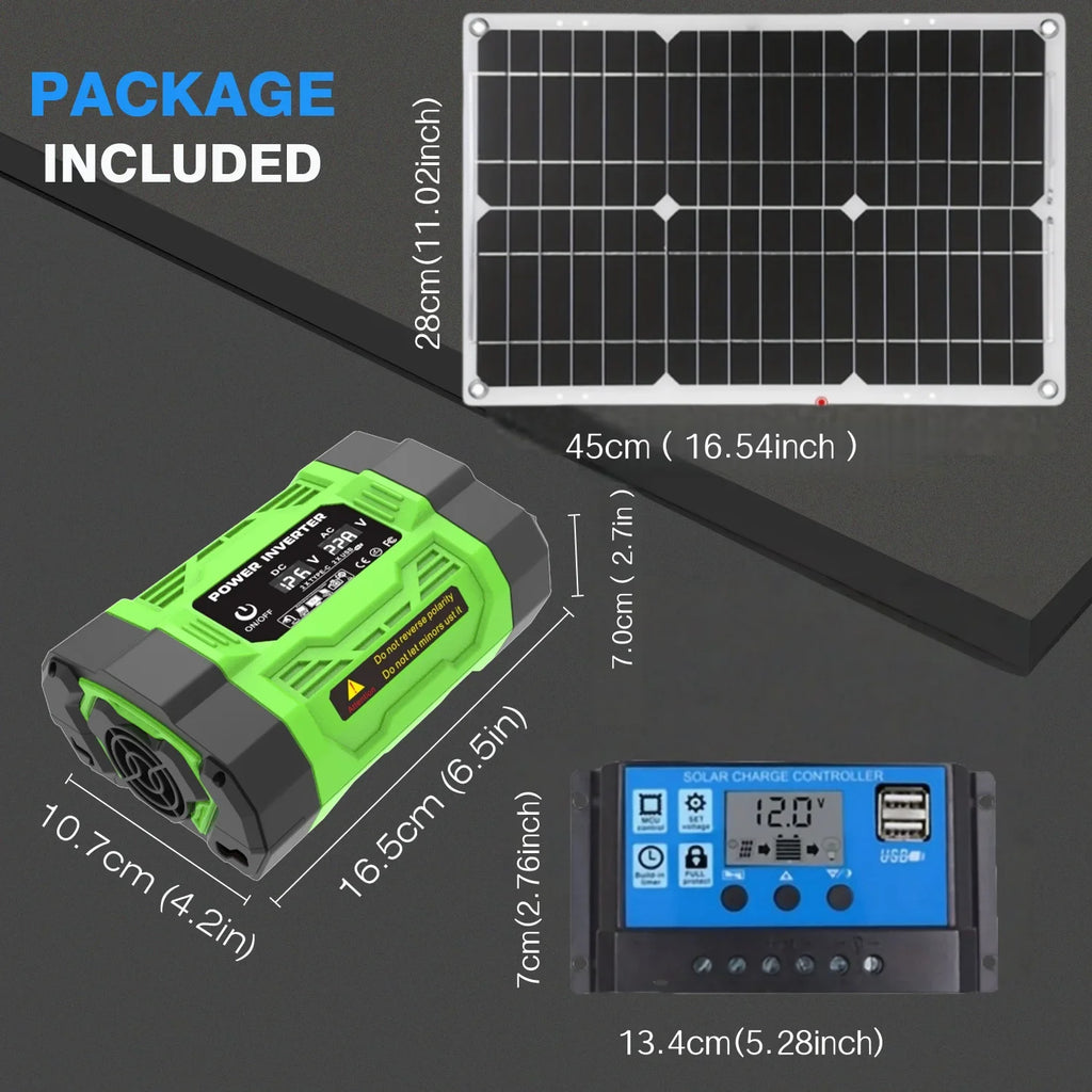 8000W Solar System Kit 12V to AC 220V/110V Inverter +600W Solar Panel +100A Controller, Suitable for Charging RVs, Cars, Laptops