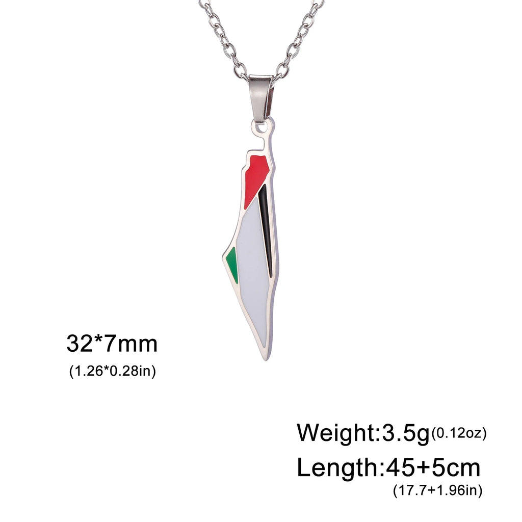 Lucktune Palestine Flag Map Enamel Pendant Necklace for Women Men Stainless Steel Map Geography Chain Necklace Jewelry Gift New