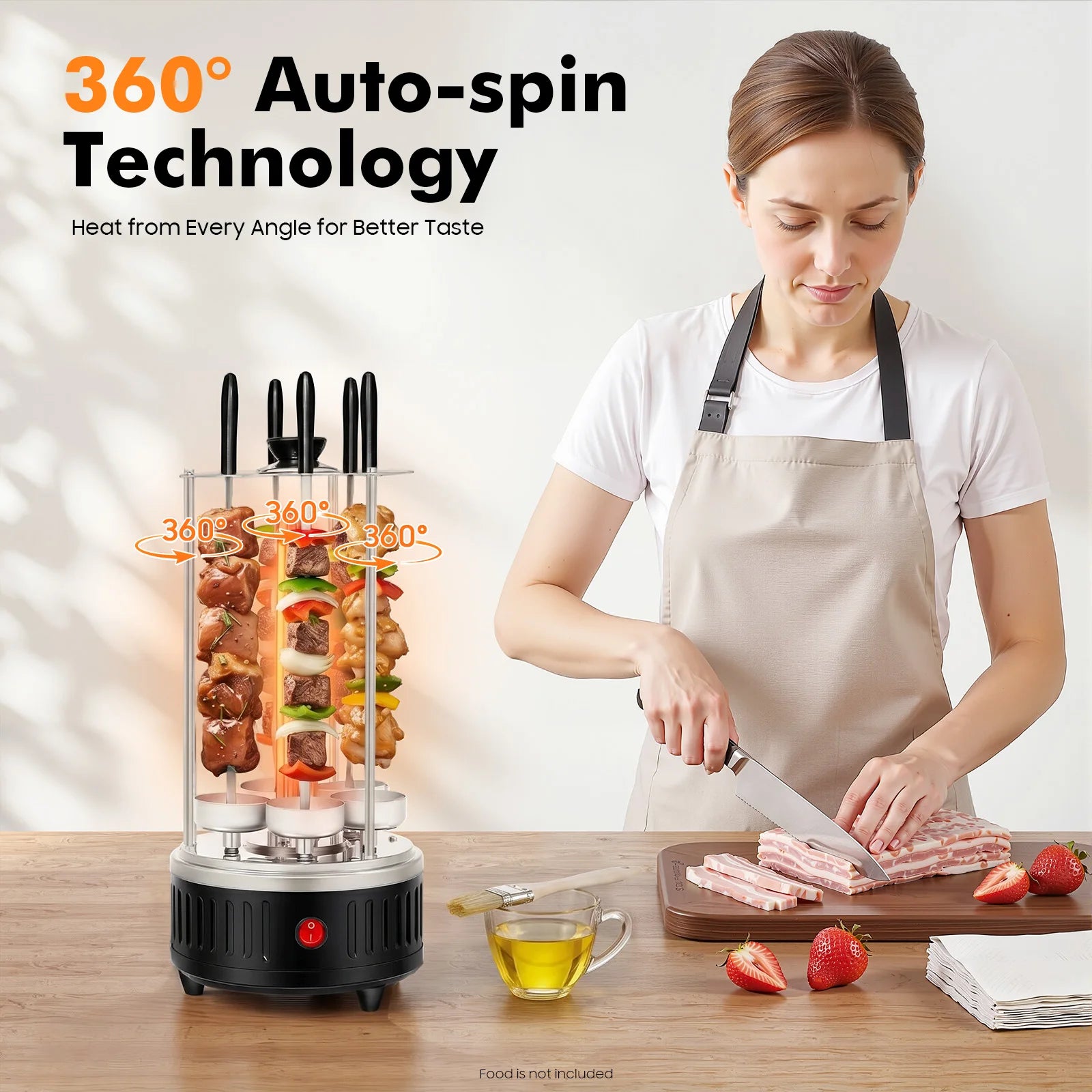 1000W Vertical Electric Grill Kebab Machine 5/6 Skewer Stainless Steel Shawarma Maker with Oil Drip Pan for BBQ Outdoor Home