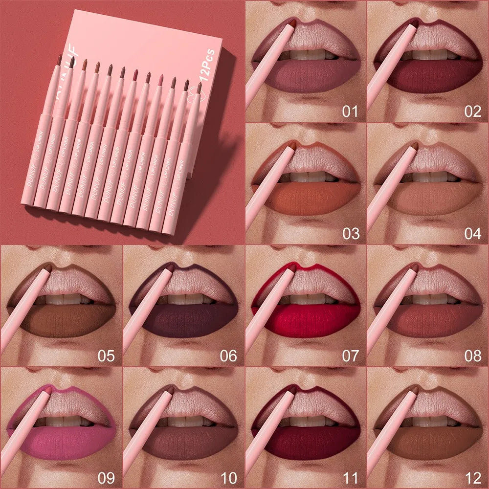 Multi Color Matte Lip Liner Crayon, Velvet Waterproof Lip Pencil