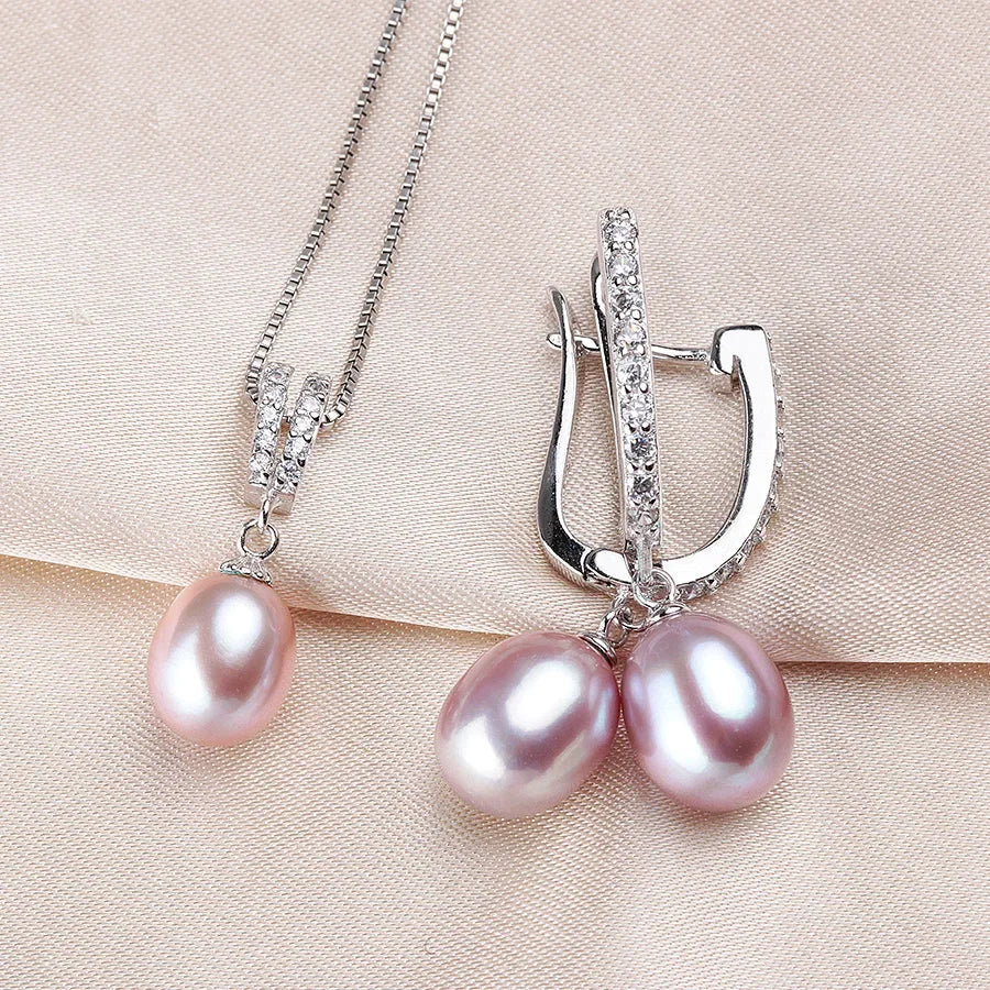 YWYC Horseshoe 8-9mm Rice Freshwater Pearl Earrings&Necklaces
