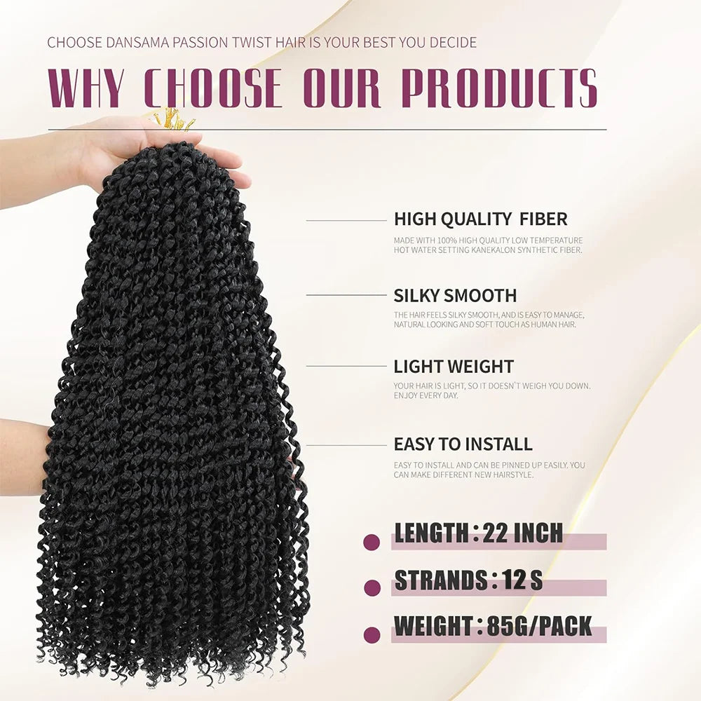 Passion Twist Crochet Hair 22Inch 7Pack Water Wave