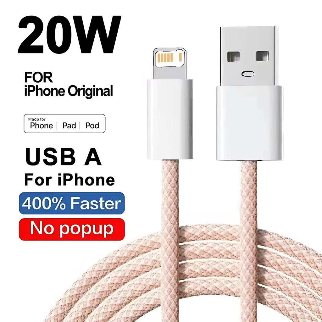 20W Braided Fast Charging USB Cable For iPhone X XR XS 6 6S 7 8 Plus 11 12 Mini 13 14 Pro Max