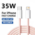 1m 2mPD Braided 35W Fast Charge Cable For iPhone 13 14 Pro Max 11 12 mini X XR XS Max 7 8 Plus Quick Charging USB-C Data Cables