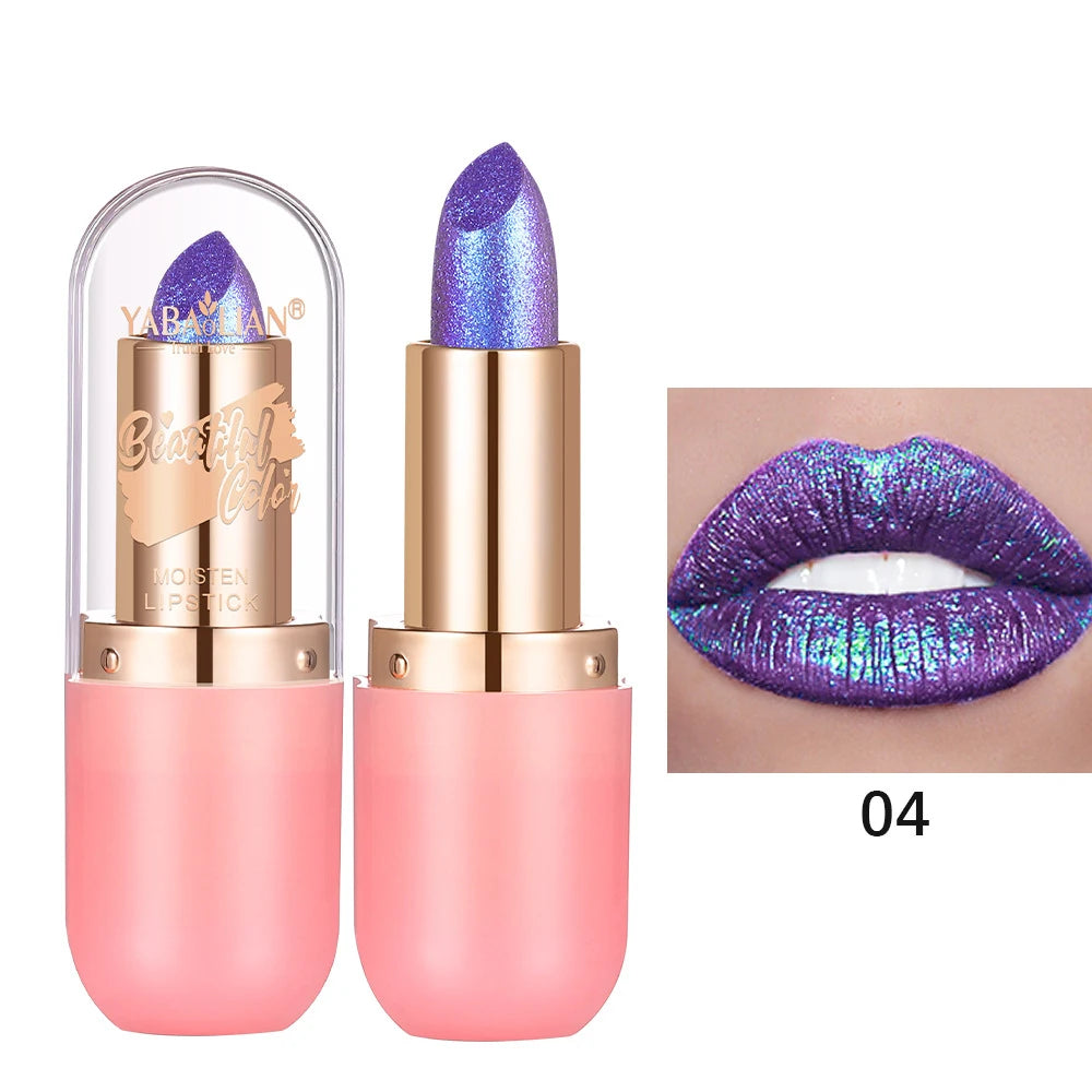 Metallic Violet Chameleon Lipstick Color Changing Matte Glitter Diamond Waterproof