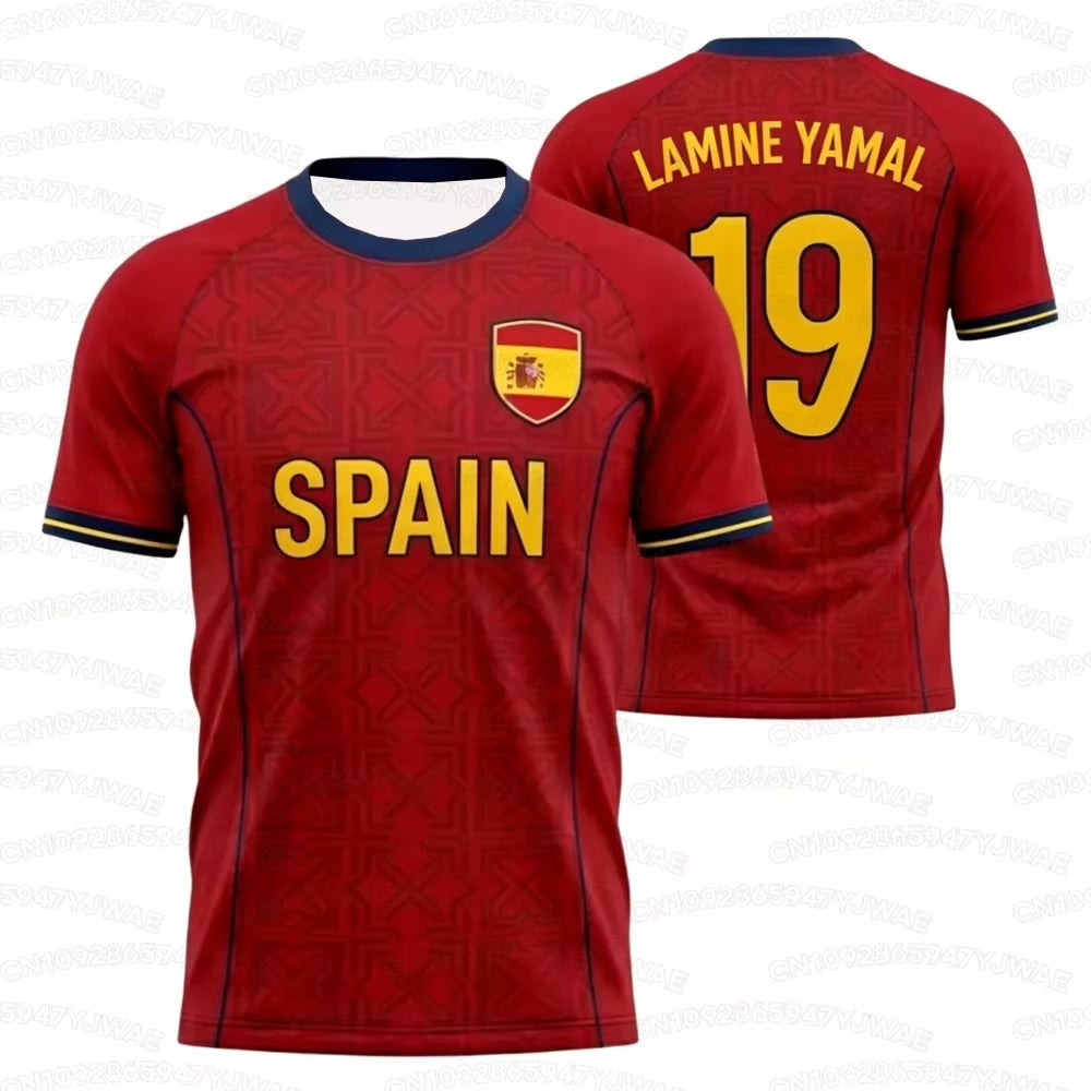 2026 Spain Flag Print Men's Women's NO.19 LAMINE YAMAL Short Sleeve 3D Print Tees Outdoor Kid Soccer Jersey Parent-child T-shirt