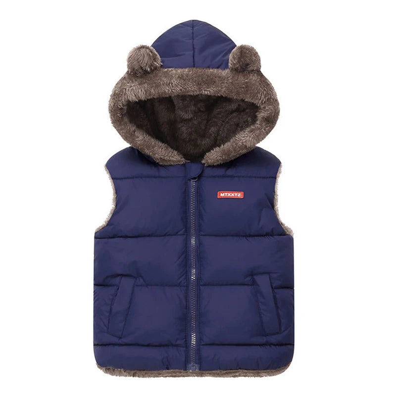 New Winter Keep Warm Boys Vest Fashion Thick Plush Hooded