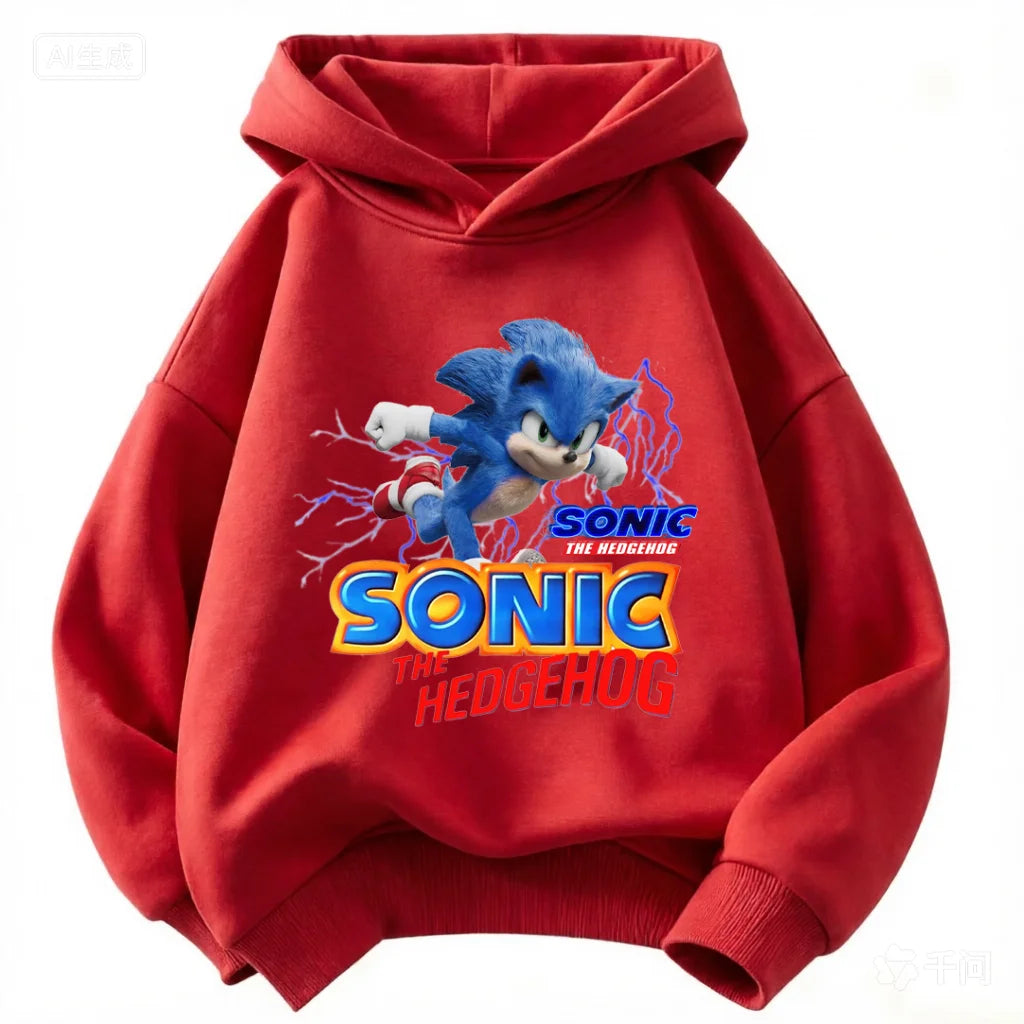 2026 Kids Thick Hoodie with Cute Sonic Anime Pattern