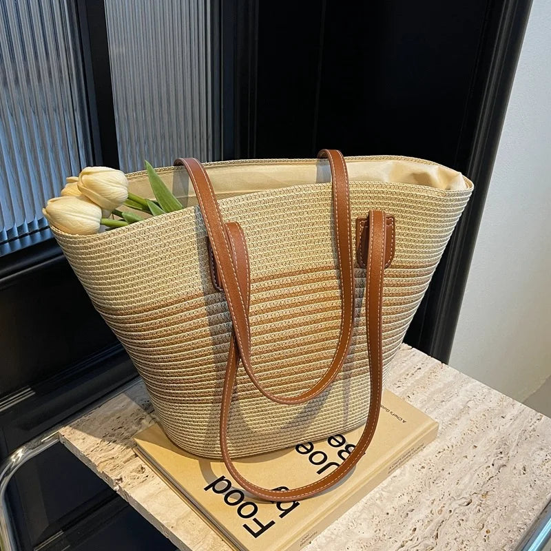 Straw bag bag women's summer inswind 2024 new beach seaside outdoor travel vacation large capacity shoulder bag