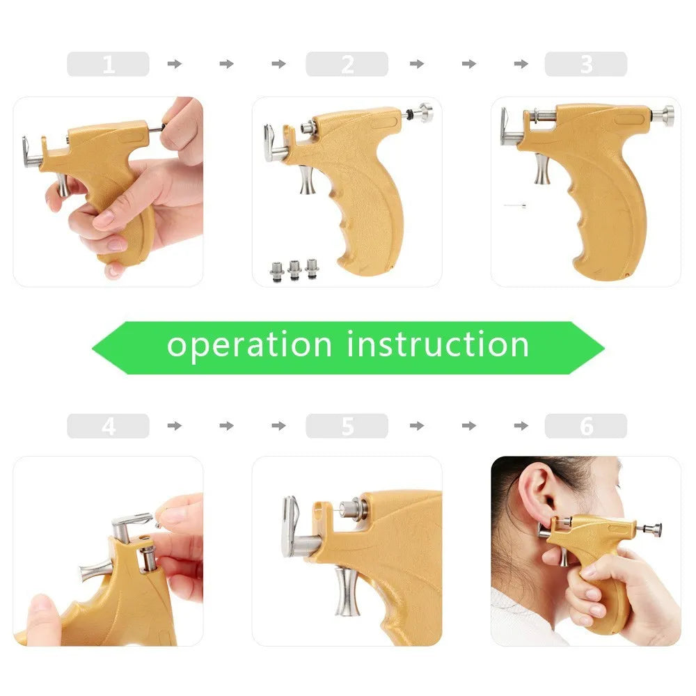 Professional Ear Piercing Gun Tool Set Steel Stud Earrings Safe