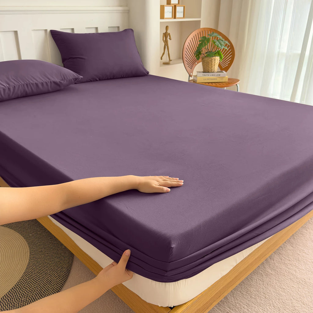 Fitted Bed Sheet with Elastic Band Solid Color Soft Mattress Cover