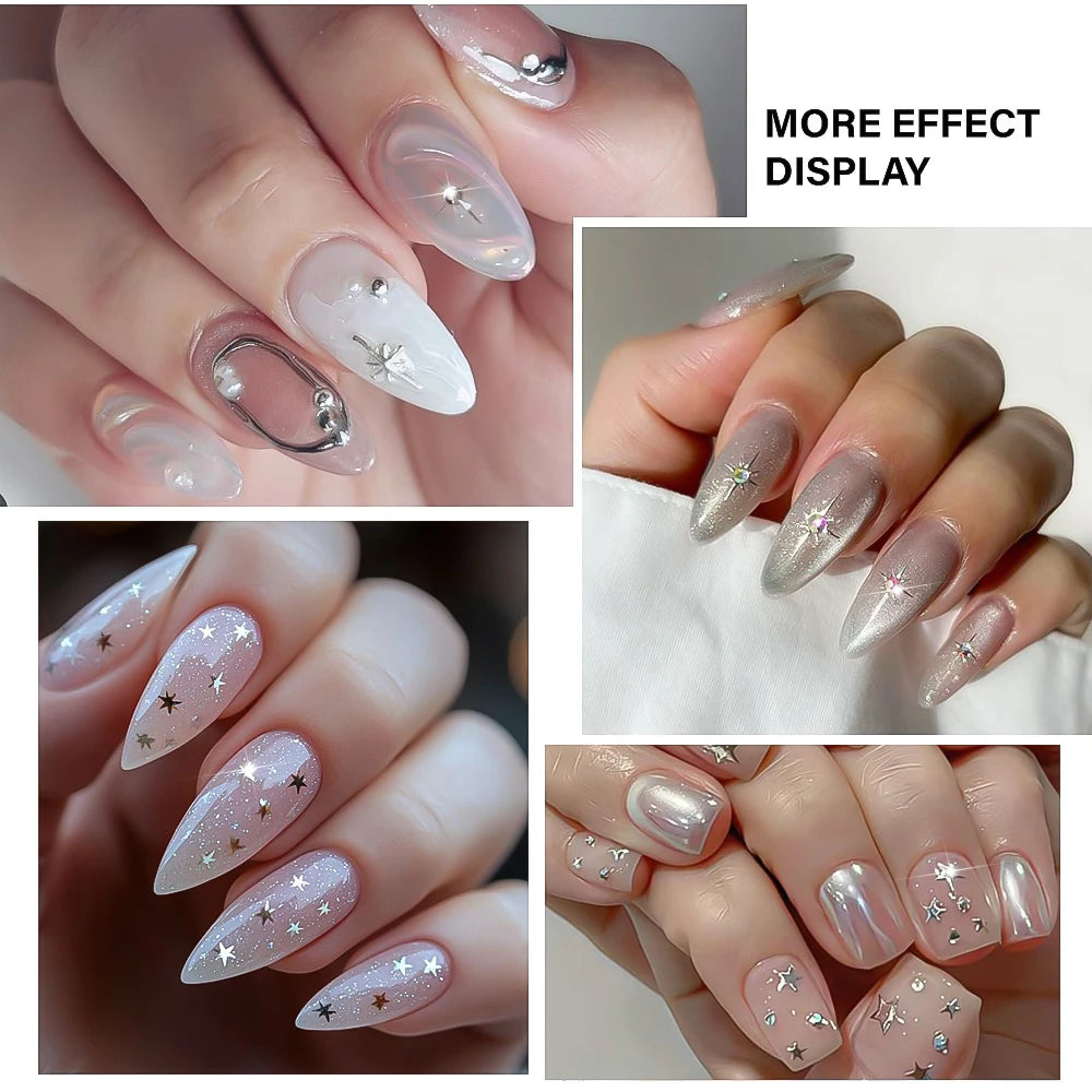 12Grids Silver Star Moon Glitter Nail Charms Mixed Metallic Tips Slice Rivet 3D FlatBack Gold Silver Star DIY Alloy Nail Studs_-