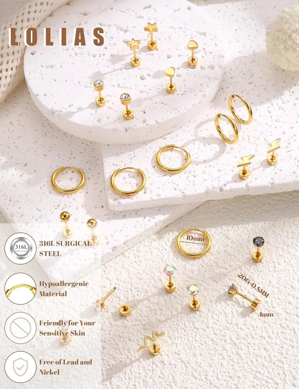 33Pcs 20G Cartilage Earrings Set for Women Men Surgical Steel Earrings