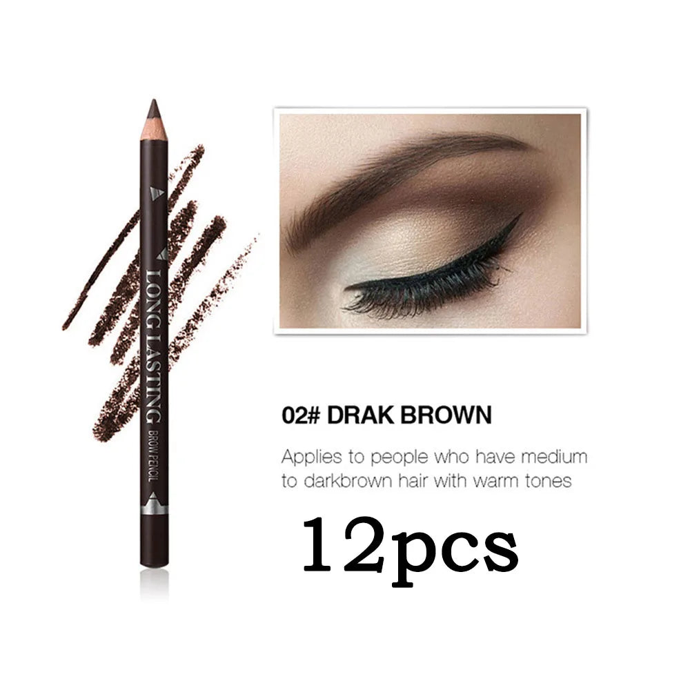 6pcs MENOW 3 colors Long Lasting Waterproof  Eyebrow Pencils Double Use Wooden Pole Eyeliner Permanent Makeup Tattoo Accessories