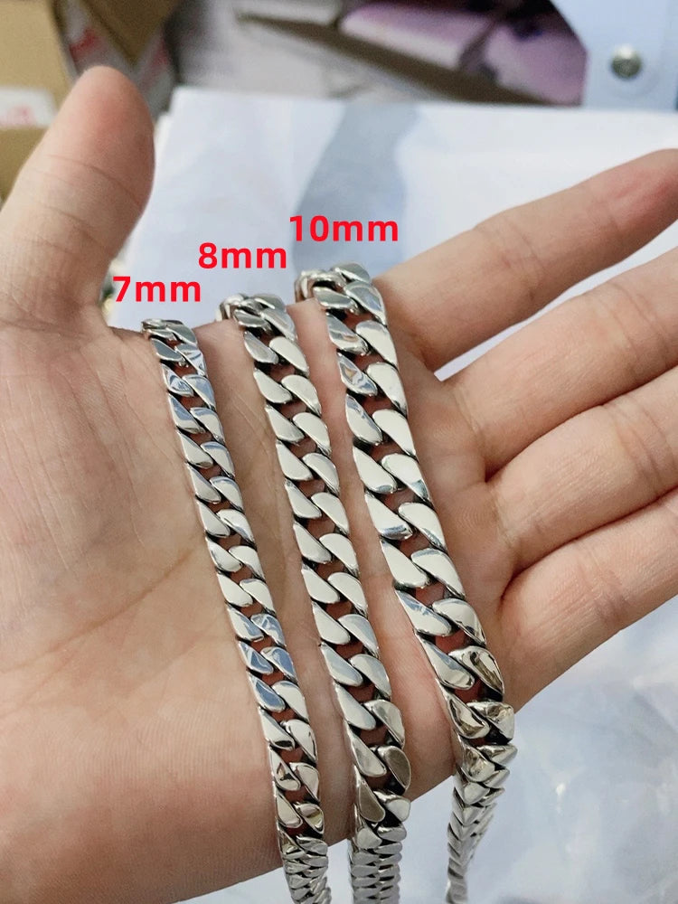 100% S925 Sterling Silver Handmade 7MM 8MM Retro Cuban Trend Rough Style