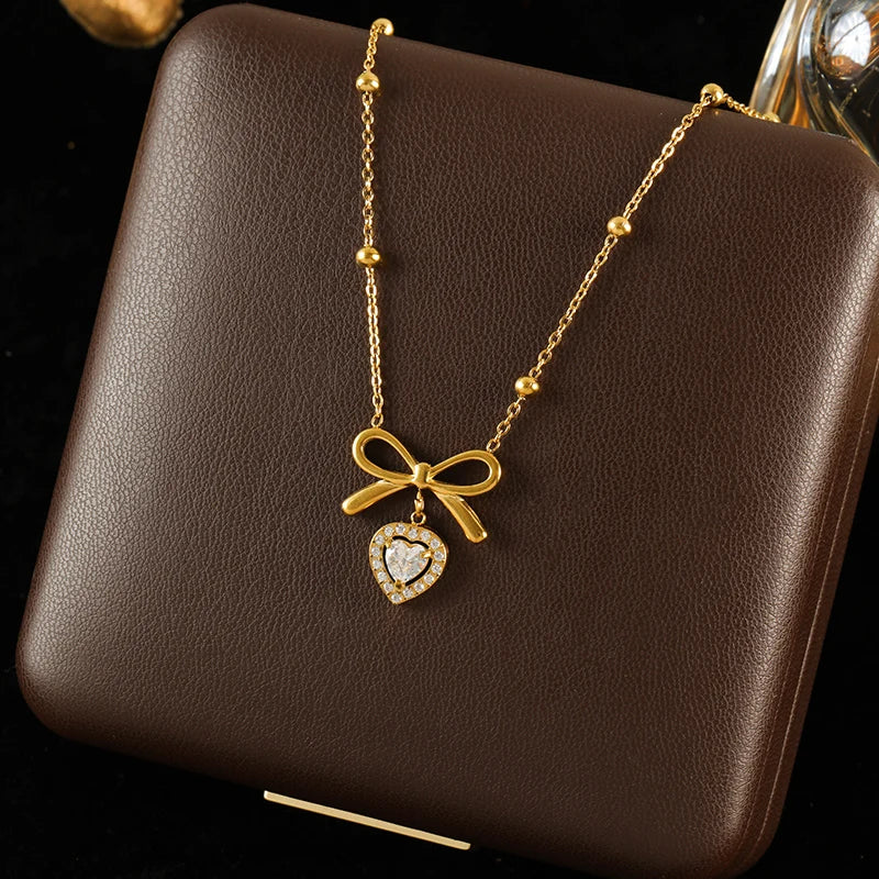 GANEMLY 316l Stainless Steel Metallic Gold Color Sun Pendant Necklace Women Chic Romantic Waterproof Neck Chain Jewelry Gift