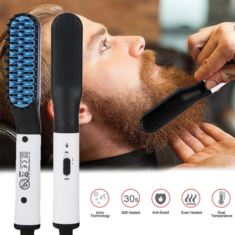 Portable Handheld 2 In 1 Electronic Quick Iron Beard Straightening Beard Hair Straightener Brush Ironing Comb For Men