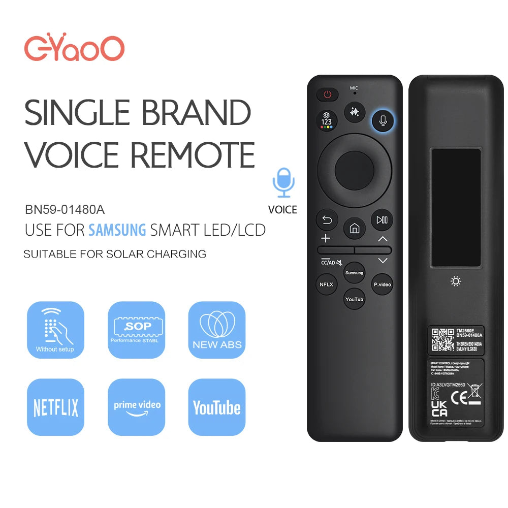 BN59-01480A Solar Voice Remote Control Suitable For Samsung Smart TVs Rechargeable Solar Voice Remote Control For Q80 QN85 QN90