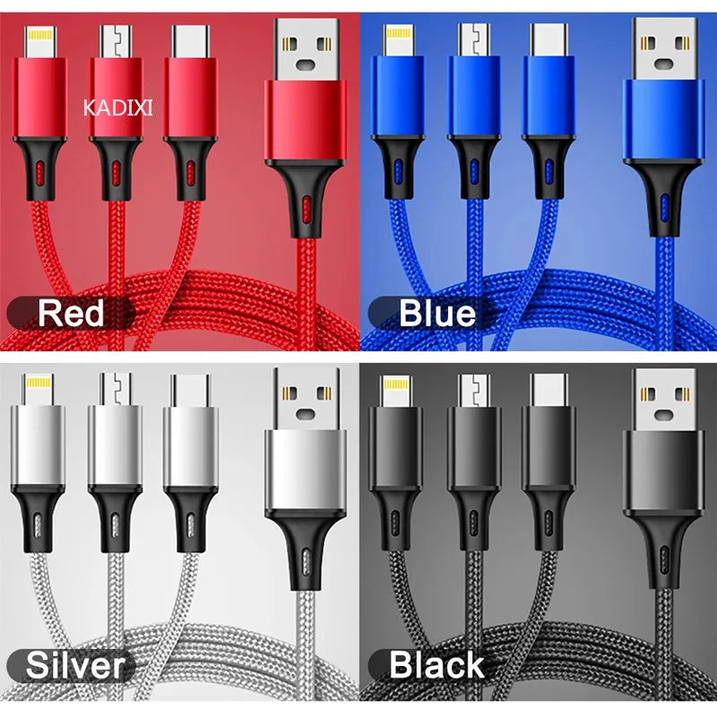 KADIXI 3 In 1 USB Fast Charging Cable Type C Micro IOS