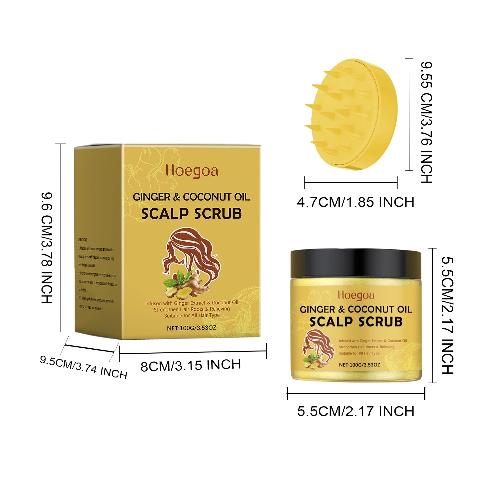 Rosemary/Ginger Scalp Exfoliaton Scrub Shampoo With Massager Comb Deep Cleaning Oil Control Relieve Itching Dandruff Removal