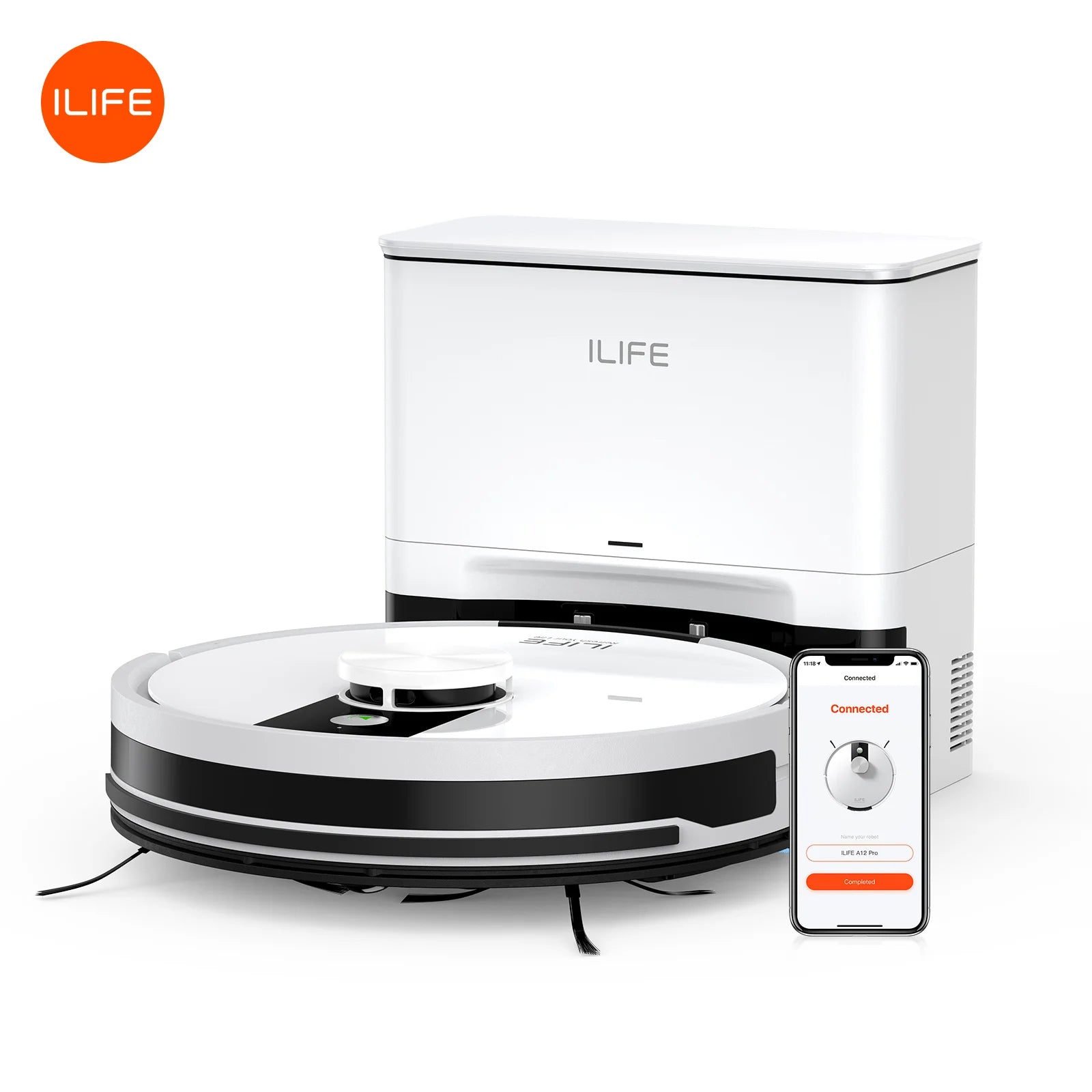 ILIFE A12 Pro Robot Vacuum and Mop Combo, Self Emptying Station for 60 Days, LiDAR Navigation, Home Mapping, No-Go Zones, 2.4G WiFi/App/Alexa/Remote Control, for Hard Floors