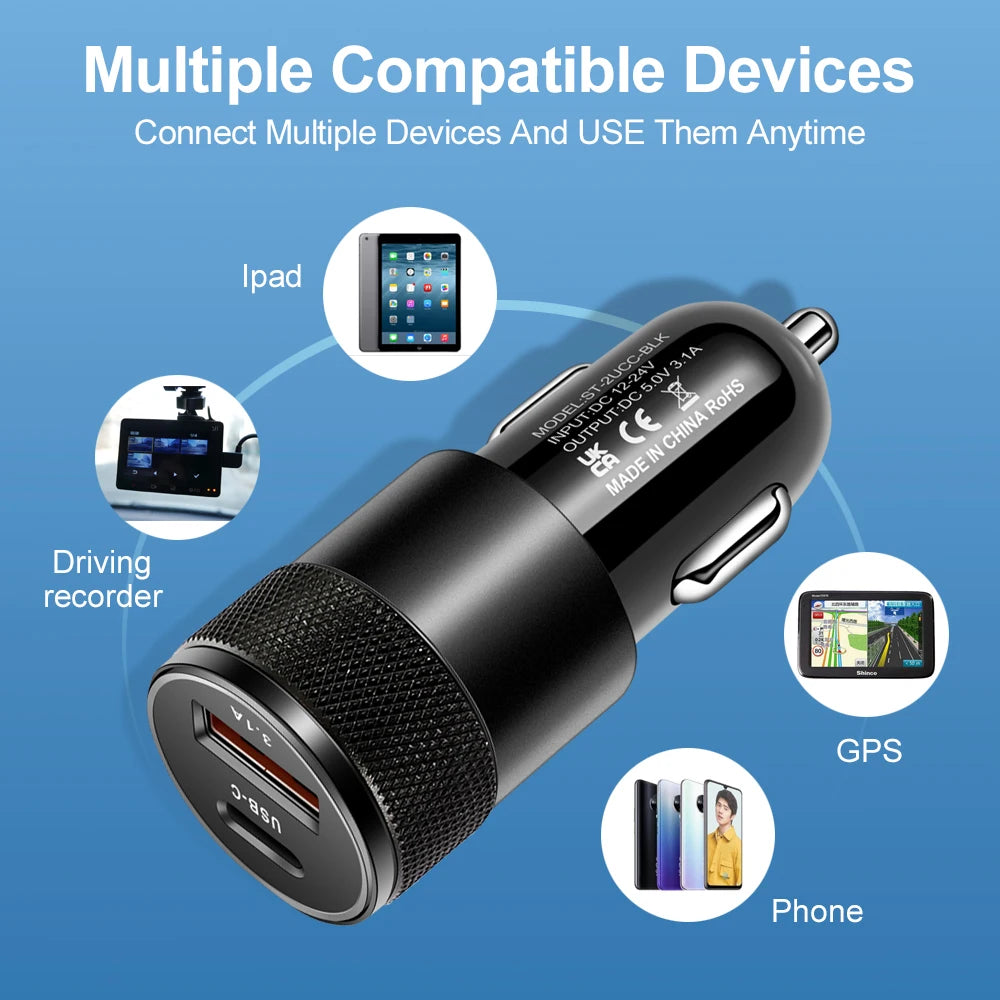 Dual Ports Fast Charging Mobile Phone Type-C Adapter PD 12W USB