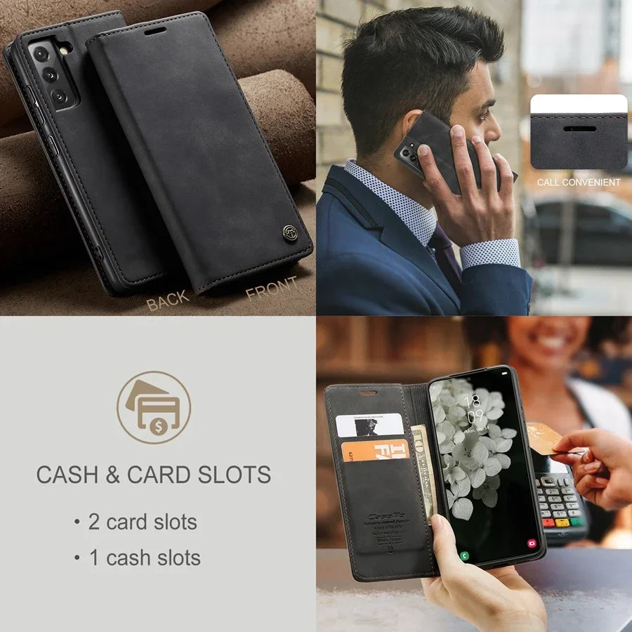 Wallet With Card Slot Magnetic Flip Leather Case For Samsung Galaxy S26 Ultra S25 Plus S24 FE Note 20 10 A16 A17 A18 A37 A56 A57