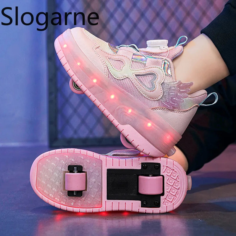 Children New Roller Sneaker Girls 2 Wheels Roller  with LED Light