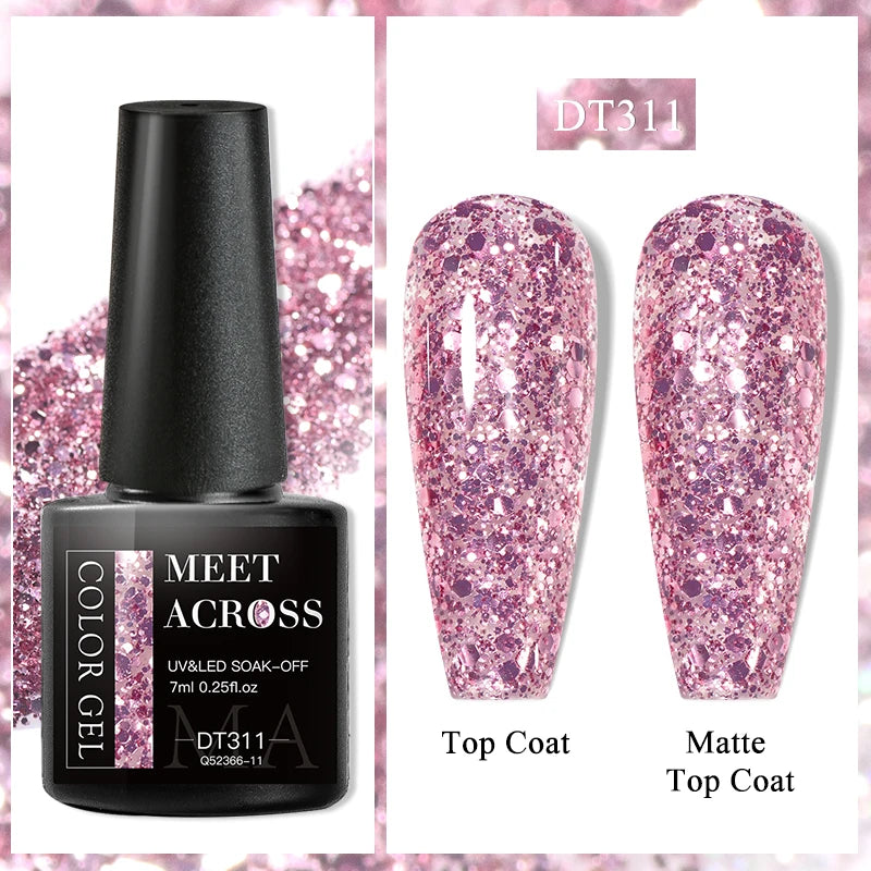 MEET ACROSS 7ml Purple Nail Gel Polish Semi Permanent Nail Art For Nails Decoration