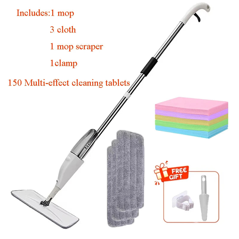 New Spray Mop Broom Set with Reusable Microfiber Pads Rotating Dry & Wet