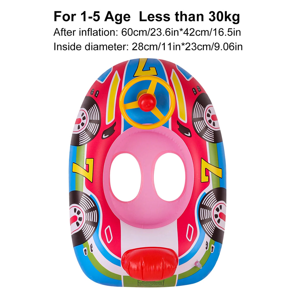 1PC Swimming Pool Float Ring Seat, Cute Car-shaped Inflatable Summer Beach Pool Tube with Handles (Blue and Pink)