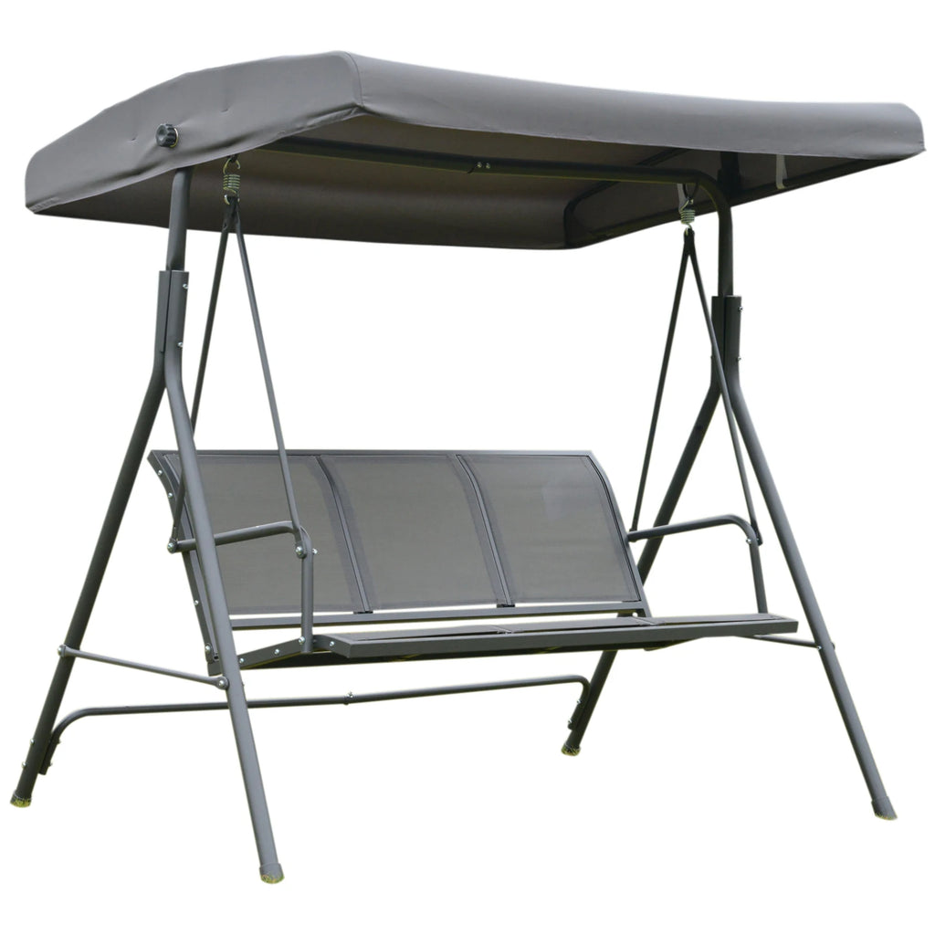 Outsunny 3 seater garden swing with roof sunshade adjustable breathable backrest and steel frame 175x118x159 cm