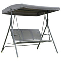 Outsunny 3 seater garden swing with roof sunshade adjustable breathable backrest and steel frame 175x118x159 cm
