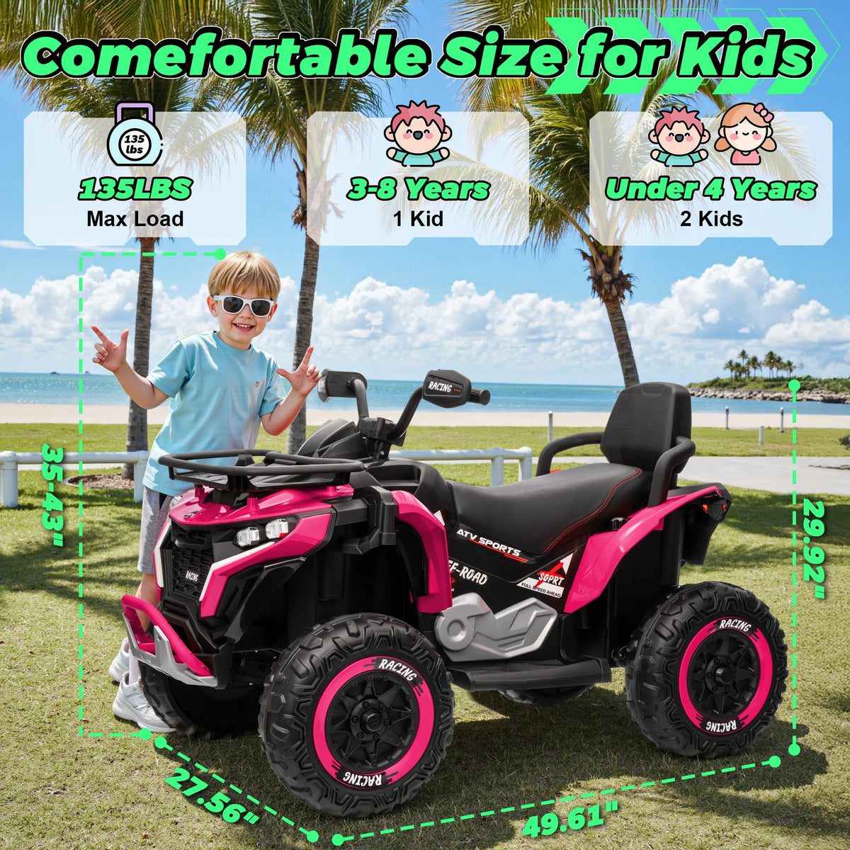 24V Ride on Car, Kids ATV XL Four Wheeler W/EVA Tires, 19-Inch Leather 2 Seater, 800W Motors